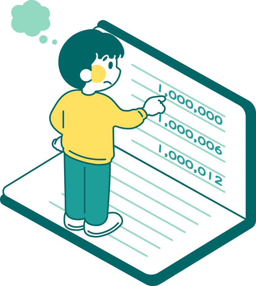 通帳を眺める男性のイラスト